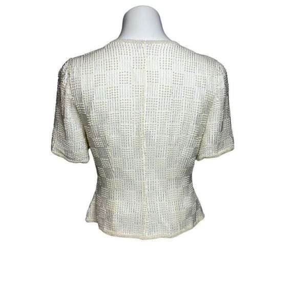 Vintage reggio cream beaded silk top size S - Picture 7 of 13